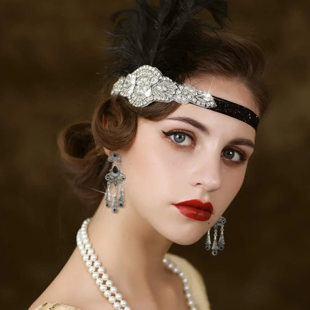 1920s Flapper Accessories Set Womens Costume Headband Gloves Pearl